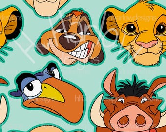 Lion King Faces Green Seamless Pattern 12x12 300 DPI