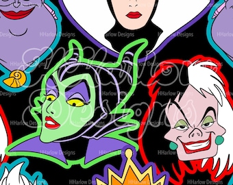 Villain Faces Black Seamless Pattern 12x12 300 DPI