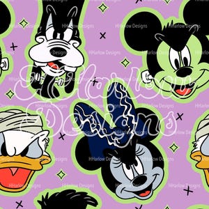 Mickey en vrienden aankleden Halloween paars naadloos patroon 12 x 12 300 DPI