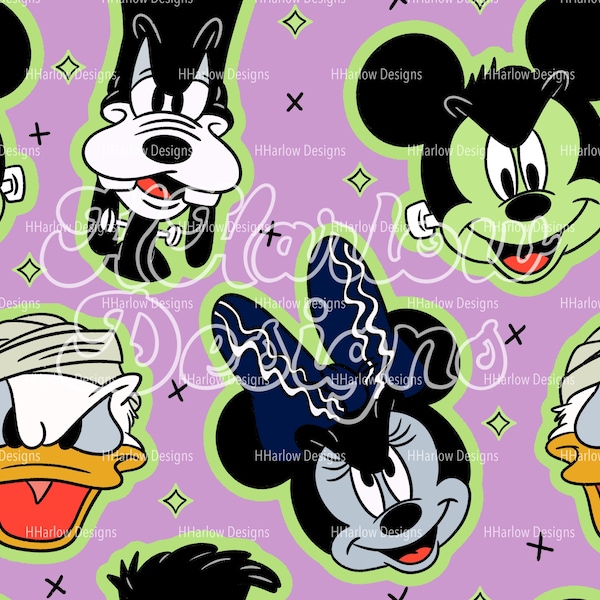 Mickey en vrienden aankleden Halloween paars naadloos patroon 12 x 12 300 DPI
