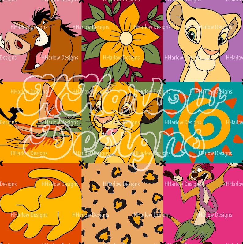 Lion King Retro Blocks Seamless Pattern 12x12 300 DPI - Etsy