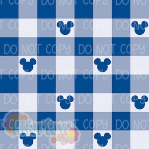 May include: A blue and white gingham pattern with dark blue Mickey Mouse silhouettes. The words "DO NOT COPY" are repeated throughout the design. This pattern is suitable for various craft projects.