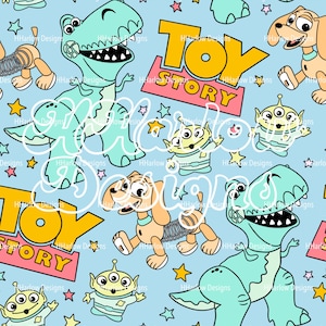 Toy Story Blue Rex and Slinky Dog Seamless Pattern 12x12 300 DPI