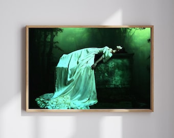 Mystic Sleeping Woman Art Print – Dark Gothic Forest Wall Decor (Digital Download)
