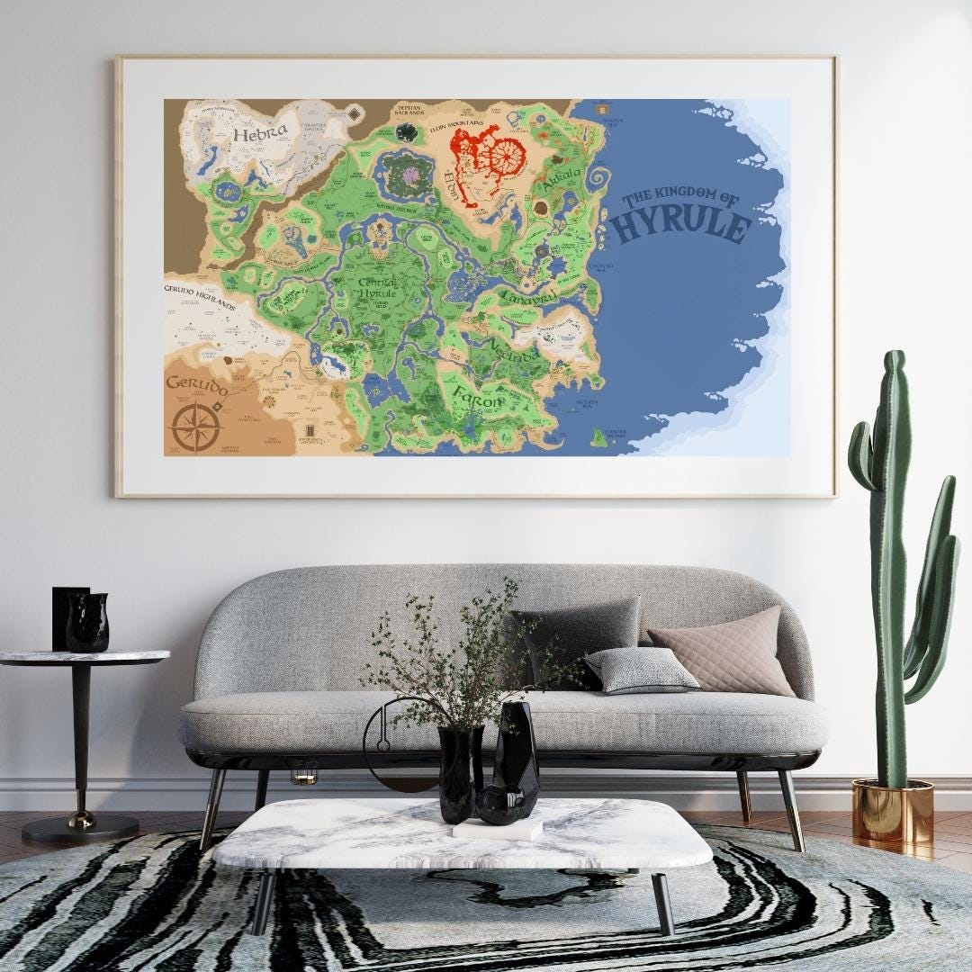 Zelda Hyrule Map Print: Breath of the Wild Gamer Decor (digital ...