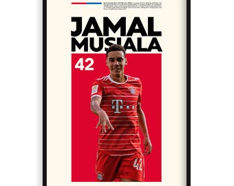 Jamal Musiala, póster deportivo imprimible en alta resolución, idea de regalo para un aficionado al fútbol, arte deportivo