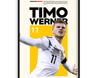 Póster deportivo imprimible de alta resolución de Timo Werner, idea de regalo para aficionados al fútbol, arte deportivo