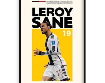 Leroy Sané, póster deportivo imprimible en alta resolución, idea de regalo para aficionados al fútbol, arte deportivo