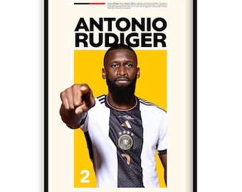 Antonio Rudiger, póster deportivo imprimible en alta resolución, idea de regalo para aficionados al fútbol, arte deportivo