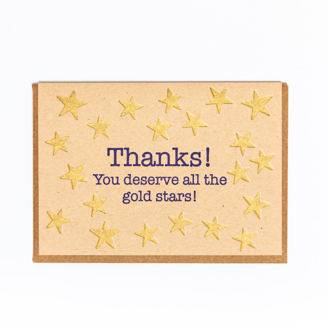 Gold Star Thank You Card - Etsy