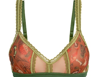 Fairycore Mesh Bralette | Mushroom Print | Adjustable Lingerie XS–3X