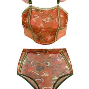 Whimsical Lingerie Set – Mushroom Fairy Print Adjustable Corset + Panties, Plus Size XS–5X