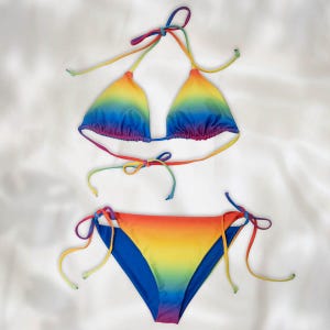 Rainbow Bright String Bikini Set - Sustainable Recycled Fabric, Pride, Swim, Polewear