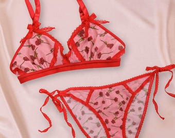 Dozen Roses Bralette and Bikini Set | Floral Swimwear Set | Romantic Set | Gift for Her