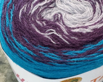 Lion Brand Wrap Star Yarn: Turquoise, Purple, Grey - 3 Skeins