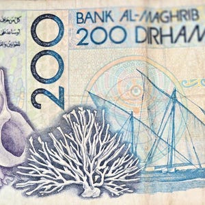 Rare old Moroccan 200 DH banknote, 1987 edition