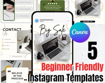 Plantillas minimalistas de Canva para publicaciones de Instagram para pequeñas empresas (Descarga digital)