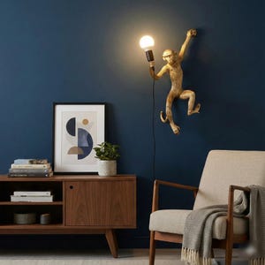 Gold Monkey Wall Lamp Unique Climbing Light Fixture, Modern Sconce, Luxury Home Decor Lighting