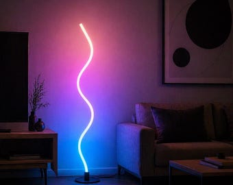 Modern Wavy LED Floor Lamp: RGB Color Changing Ambient Lighting, Remote Control
