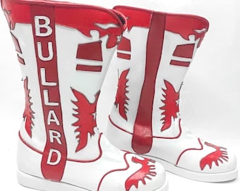 Pro Wrestling Boots, long boots, White & Red Eagle Design, handmade boot for men