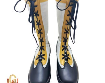 Botas largas de lucha libre profesional, botas personalizadas, diseño blanco y dorado, zapatos hechos a mano