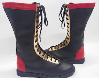 Pro Wrestling Boots, handmade and customizable, Lace-Up, long boot for men