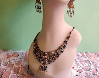 Vintage Egyptian Revival Necklace - Egyptian Earrings - Coin Necklace - Coin Jewelry - Egyptian Bellydance Jewelry - Ethnic Tribal Jewelry