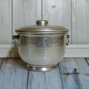 Pressed Aluminum Tureen - Silver Covered Dish - Round Urn with Lid - Italian Aluminum Crock - Gift for Cook - VIntage Kitchen
