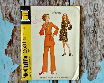 Vintage Sewing Pattern - McCalls 2681 - M2681 - Vintage Pants Suit and Dress Pattern - Pants Tunic Dress - 36 Bust - 1970s Sewing Pattern