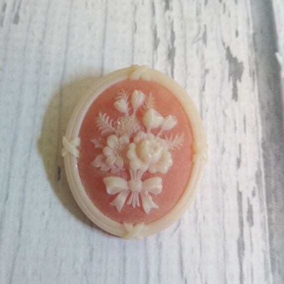 Vintage Oval Cameo - Cameo with Flowers - Roses P… - image 3