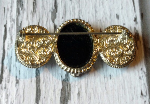 Vintage Triple Cameo Pin - Black and White Cameo … - image 3