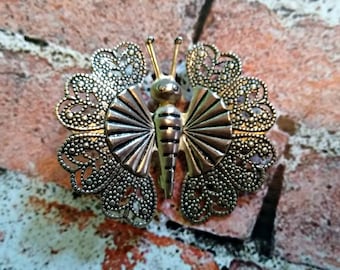 Vintage Filigree Butterfly Pin, Butterfly Brooch, Silver Butterfly - Insect Jewelry - Nature Jewelry - Butterfly Lover Gift - Lacy Metal Bug