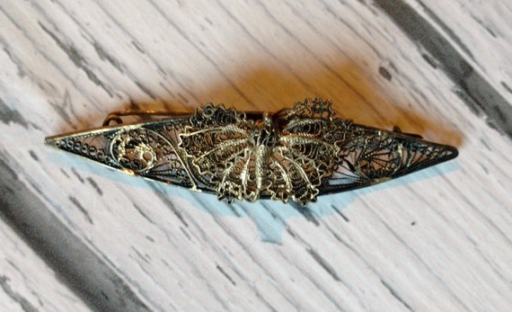 Vintage Butterfly Bar Pin - Silver Wire Butterfly… - image 2