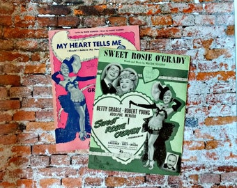 Sweet Rosie O'Grady Sheet Music - Betty Grable - Vintage Sheet Music - Set of 2 - My Heart Tells Me - 1943 Hollywood Musical - WWII Musical