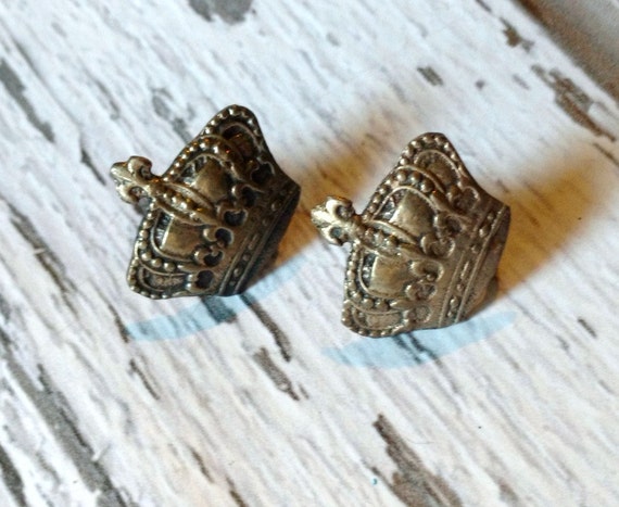 Sterling Silver Crown Earrings -  Vintage Sterling Silver Earrings - Royal Wedding Jewelry - 1930s Jewelry
