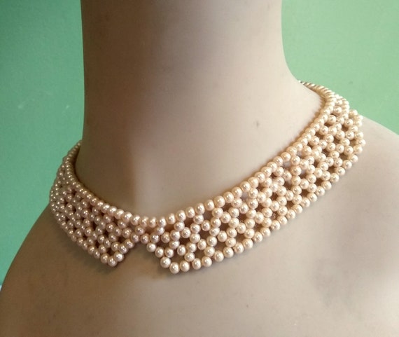 Vintage Pearl Collar - Pearl Beaded Collar - Detac