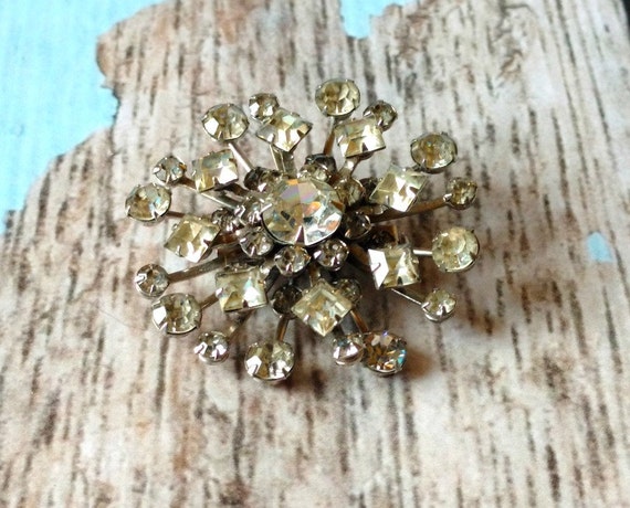 Vintage Rhinestone Pin - Round Rhinestone Pin - S… - image 1