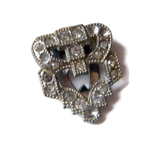 Vintage  Rhinestone Clip - Retro Silver Clip with… - image 5