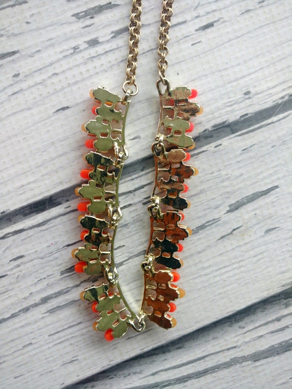 Vintage Orange Jewelry Set - Necklace Clip Earrin… - image 7