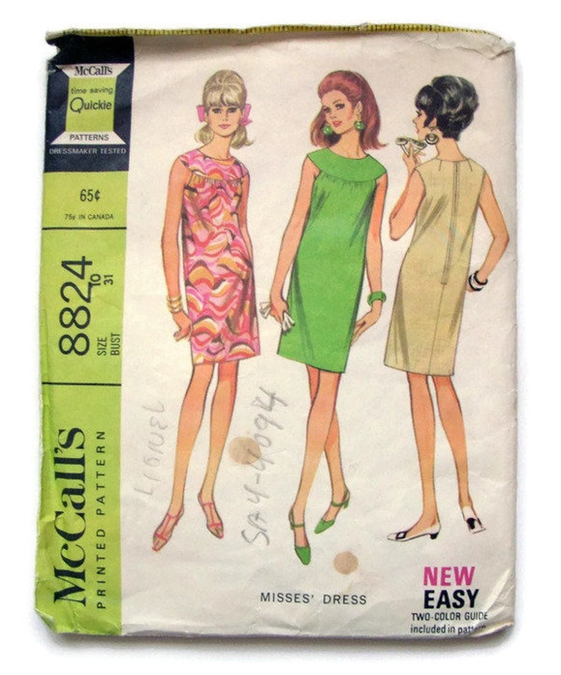 Vintage Sewing Pattern McCalls 8824 Vintage Dress Pattern Short Dress Day Dress Size Small 31 Bust 1960s Sewing image 3