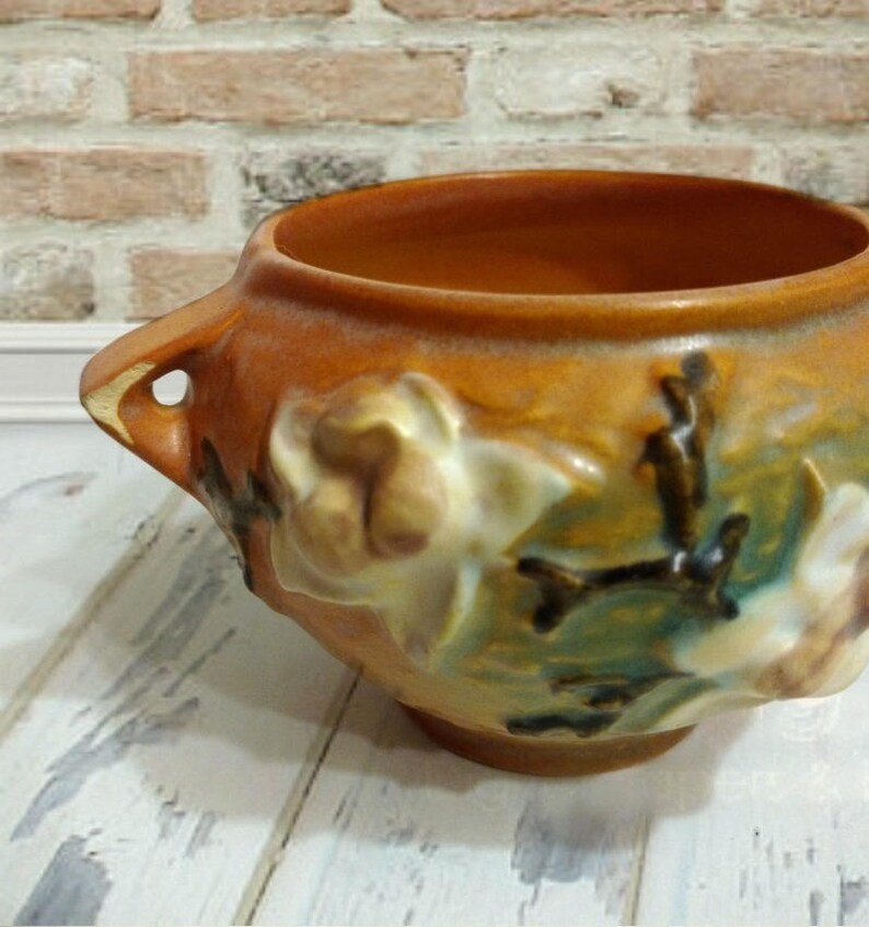 Vintage Roseville Magnolia Vase Small Jardiniere Pink Tan - Etsy
