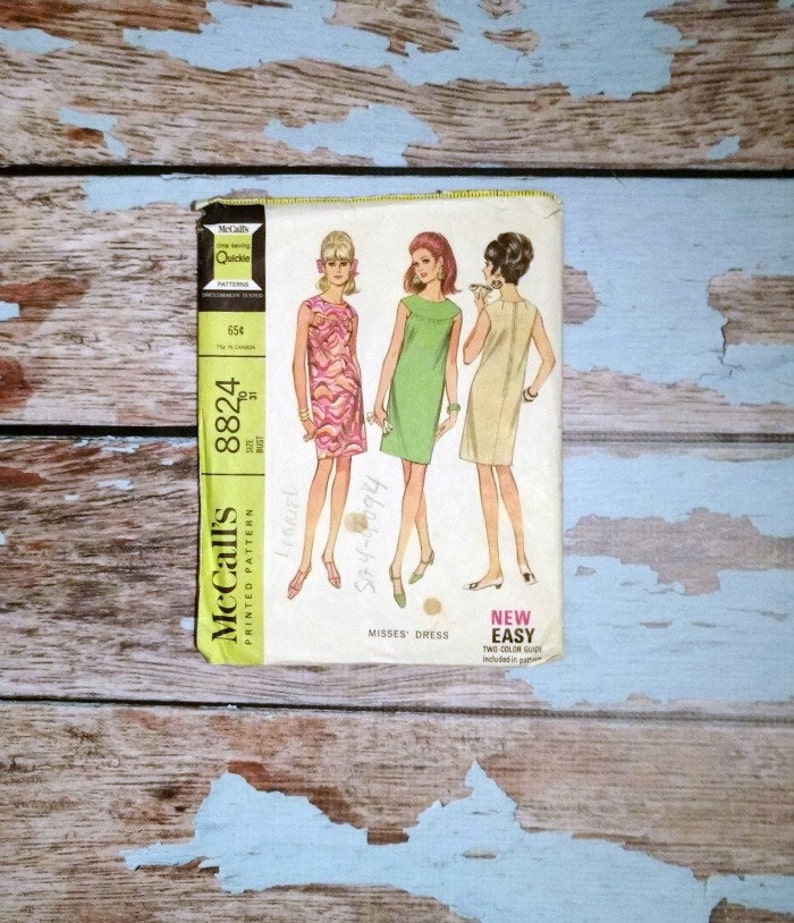 Vintage Sewing Pattern McCalls 8824 Vintage Dress Pattern Short Dress Day Dress Size Small 31 Bust 1960s Sewing image 1