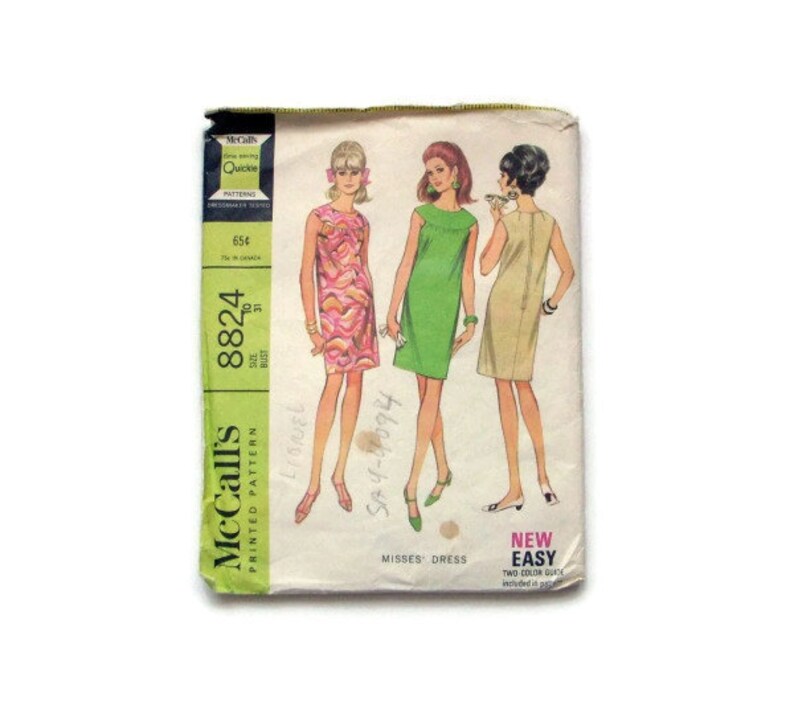 Vintage Sewing Pattern McCalls 8824 Vintage Dress Pattern Short Dress Day Dress Size Small 31 Bust 1960s Sewing image 2