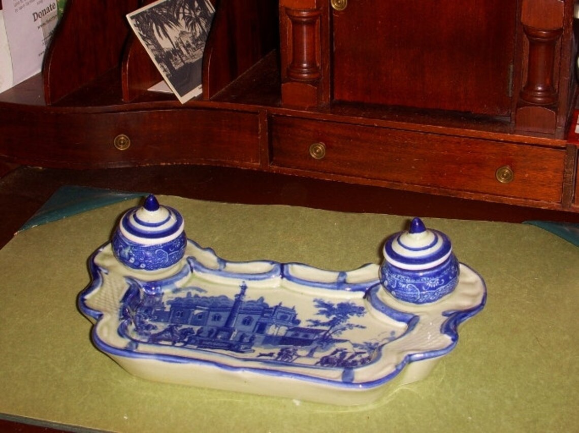Victoria Ware Ironstone Flow Blue and White Ironstone Inkwell Etsy