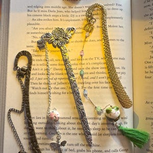 Unique Premade Metal Bookmarks Adorned with Charms.