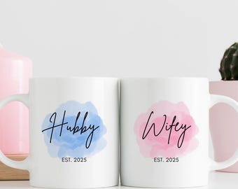 Gepersonaliseerde mokken man en vrouw, mokken man en vrouw, bijpassende mokken man en vrouw, huwelijkscadeau, jubileumcadeaus.