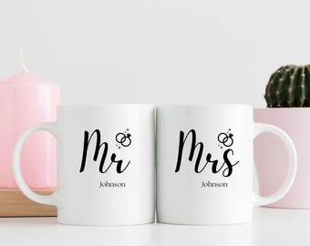 パーソナライズされたミスター＆ミセスマグカップ｜お揃いのミスター＆ミセスマグカップギフト｜夫婦マグカップ｜ウェディングマグカップギフト｜記念日ギフト