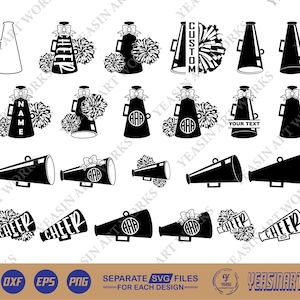 Cheerleader SVG Bundle: Pom Pom, Megaphone, Bow Cut Files