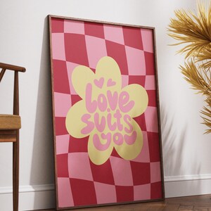 Poster Love, Print pink-rot, Digitales Poster, Blumenposter, abstrakt, Wal larte, spruch, Art print, Dekoposter, Wohnzimmer-Deko, Wohnung