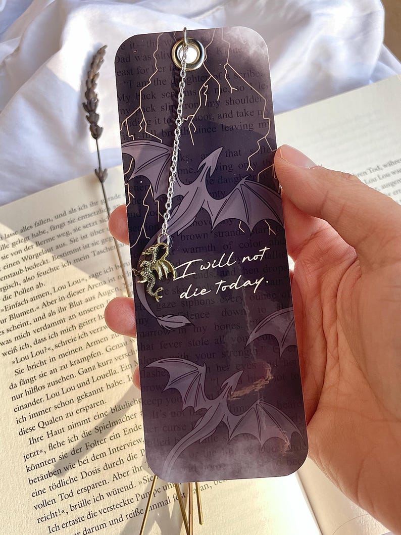 Lesezeichen Fourth Wing, Onyx Storm, Iron Flame, Drache, Fantasy, mit Drachen-Charm, Handmade für Buchfans